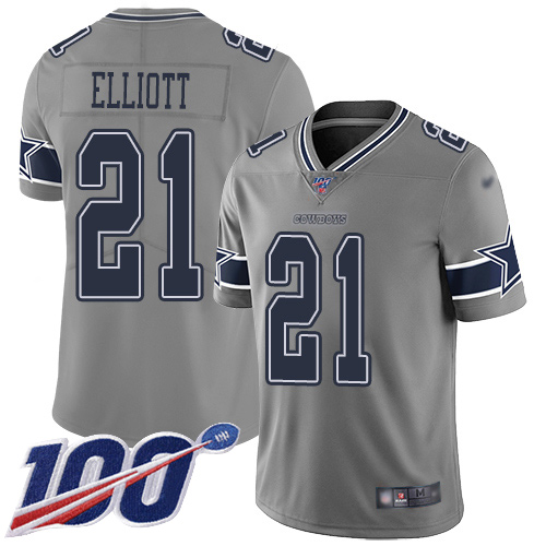 Men Dallas Cowboys Limited Gray Ezekiel Elliott #21 100th Season Inverted Legend NFL Jersey->dallas cowboys->NFL Jersey